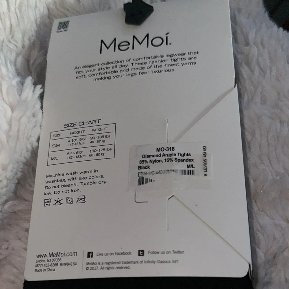 NWT MeMoi Black Fashion Tights Size M/L